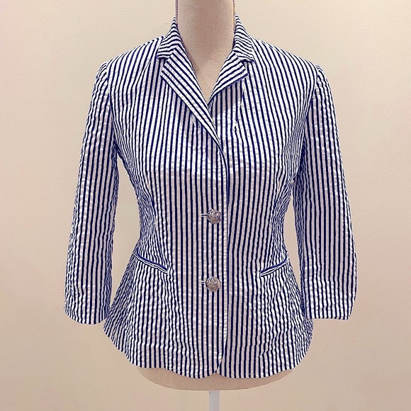 Ralph Lauren Cotton Striped Blazer - Seersucker Cotton Jacket - Picture 4 of 10
